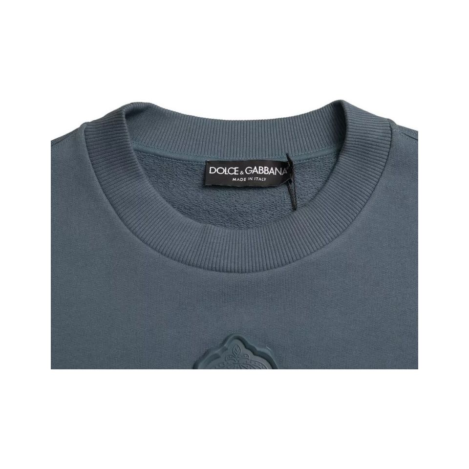 Dolce & Gabbana Blue Cotton Logo Patch Crew Neck Men Pullover Sweater TSH86295-44