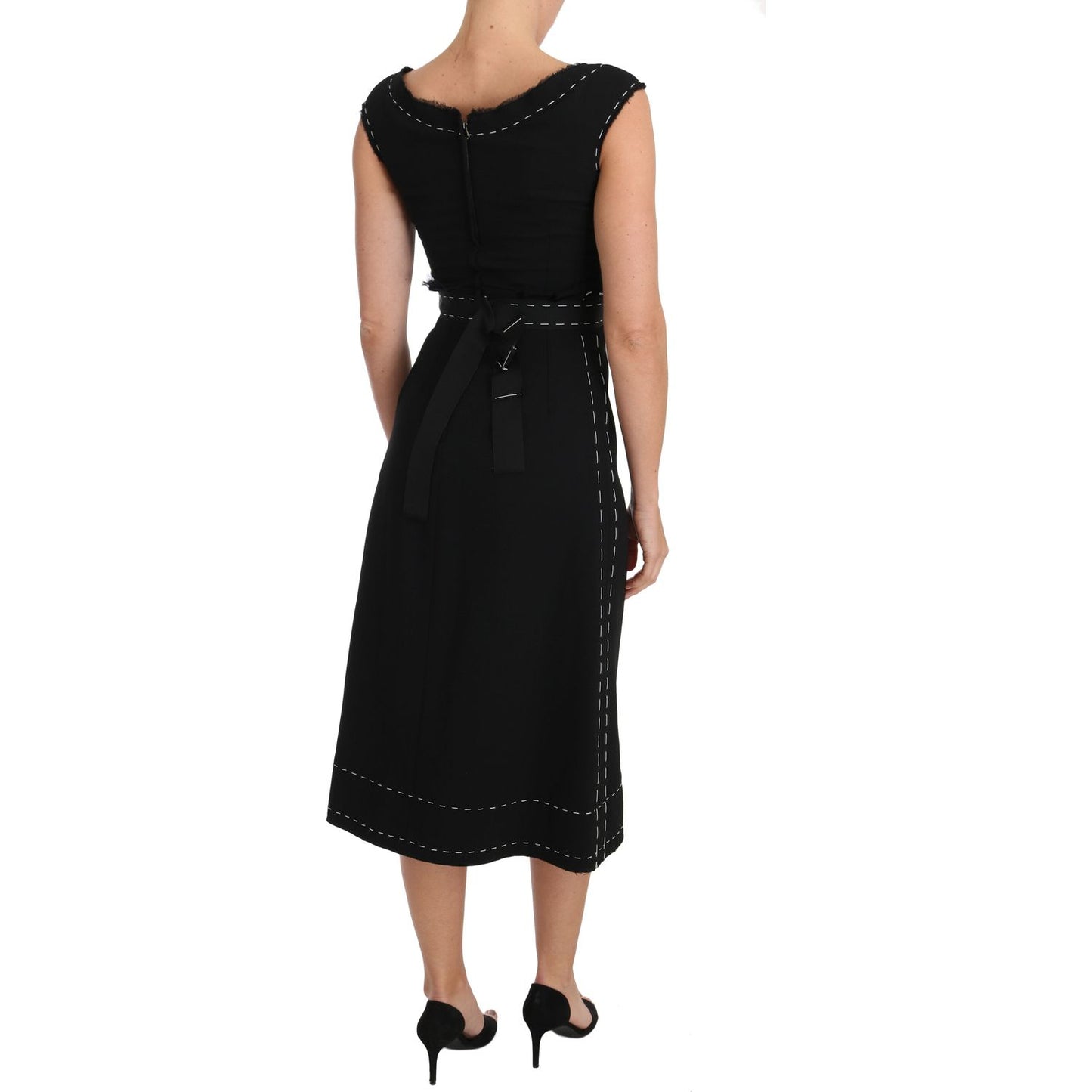 Dolce & Gabbana Black Wool Stretch A-line Sheath Dress DR1478-2