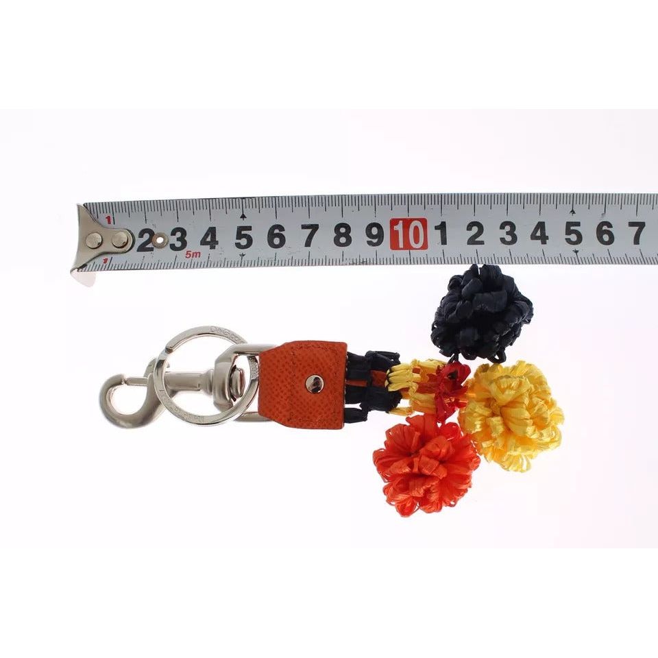 Dolce & Gabbana Red Yellow Raffia Leather Clasp Finder Keyring Keychain SIG15033