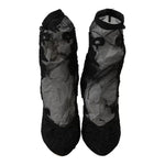 Dolce & Gabbana Black Tulle Stretch Floral Booties Shoes LA6202-40