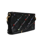 Dolce & Gabbana Black Leather Crystal Embellished Logo Shoulder Bag