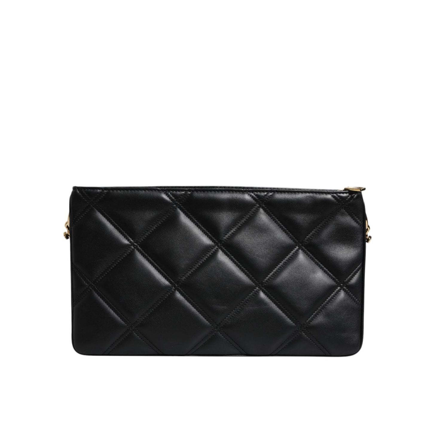 Dolce & Gabbana Black Leather Crystal Embellished Logo Shoulder Bag