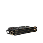 Dolce & Gabbana Black Leather Crystal Embellished Logo Shoulder Bag