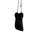Dolce & Gabbana Black Faux Fur Silver Chain Crossbody Shoulder Purse Bag BAG4151