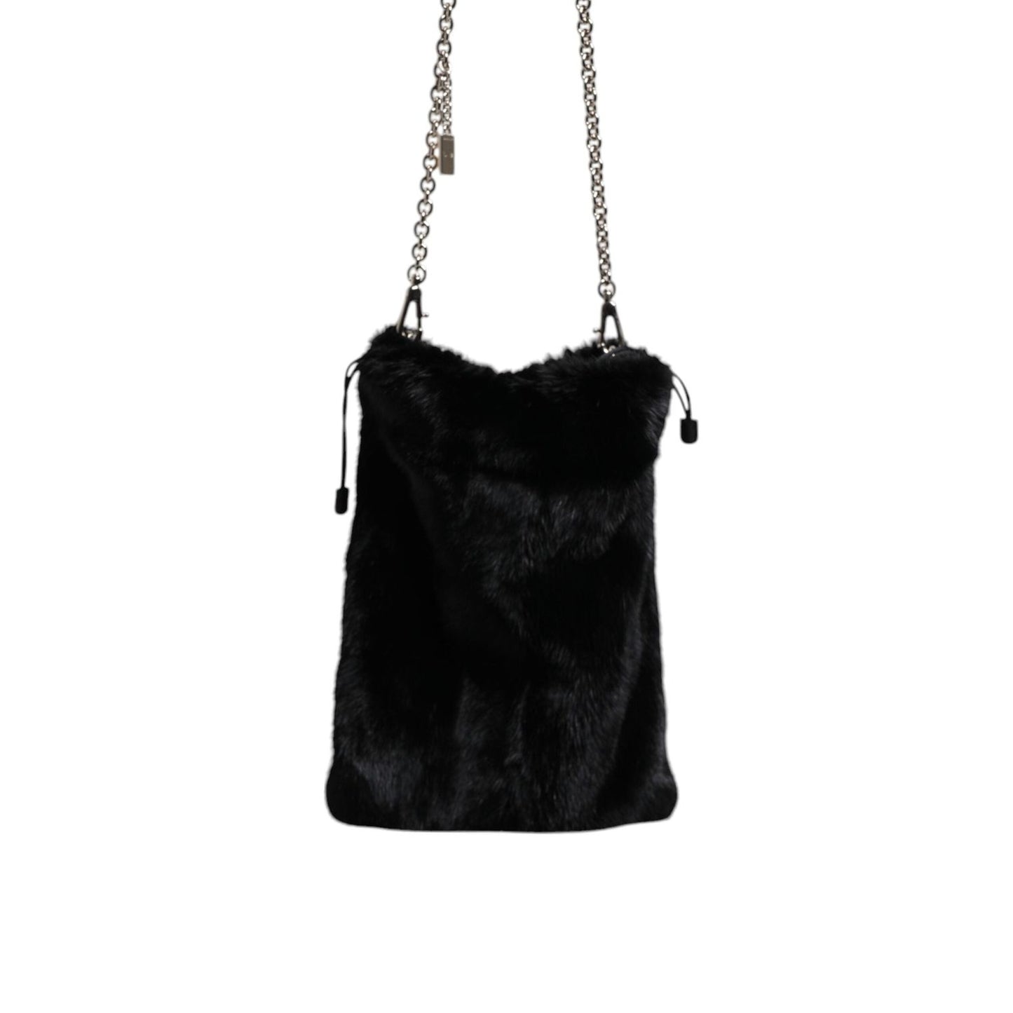 Dolce & Gabbana Black Faux Fur Silver Chain Crossbody Shoulder Purse Bag BAG4151
