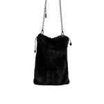 Dolce & Gabbana Black Faux Fur Silver Chain Crossbody Shoulder Purse Bag BAG4151