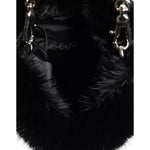 Dolce & Gabbana Black Faux Fur Silver Chain Crossbody Shoulder Purse Bag BAG4151