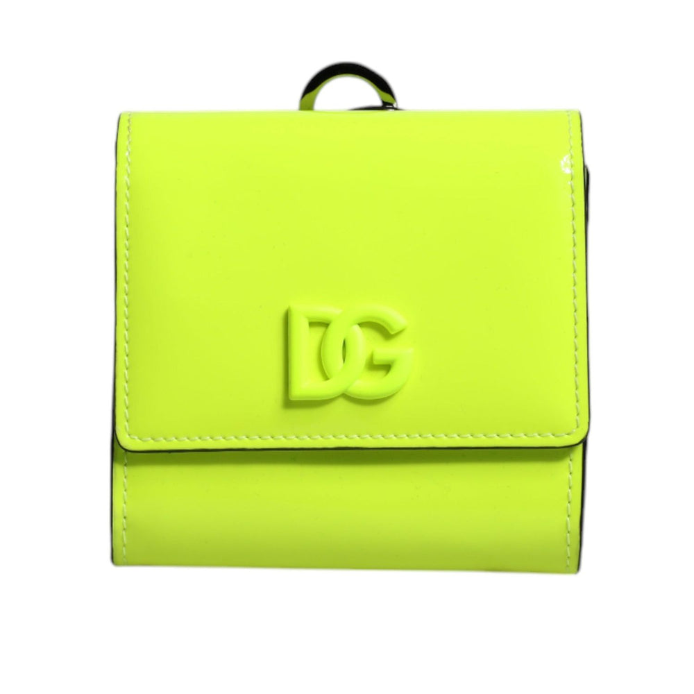 Dolce & Gabbana Yellow Green Bifold DG Logo Neck Strap Cardholder Wallet BAG4193