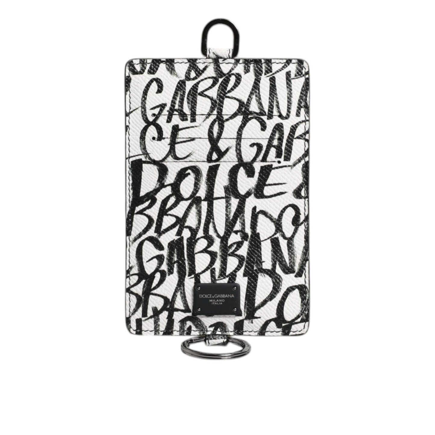 Dolce & Gabbana White Leather Lanyard Logo Print Card Holder Wallet BAG4207