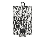 Dolce & Gabbana White Leather Lanyard Logo Print Card Holder Wallet BAG4207