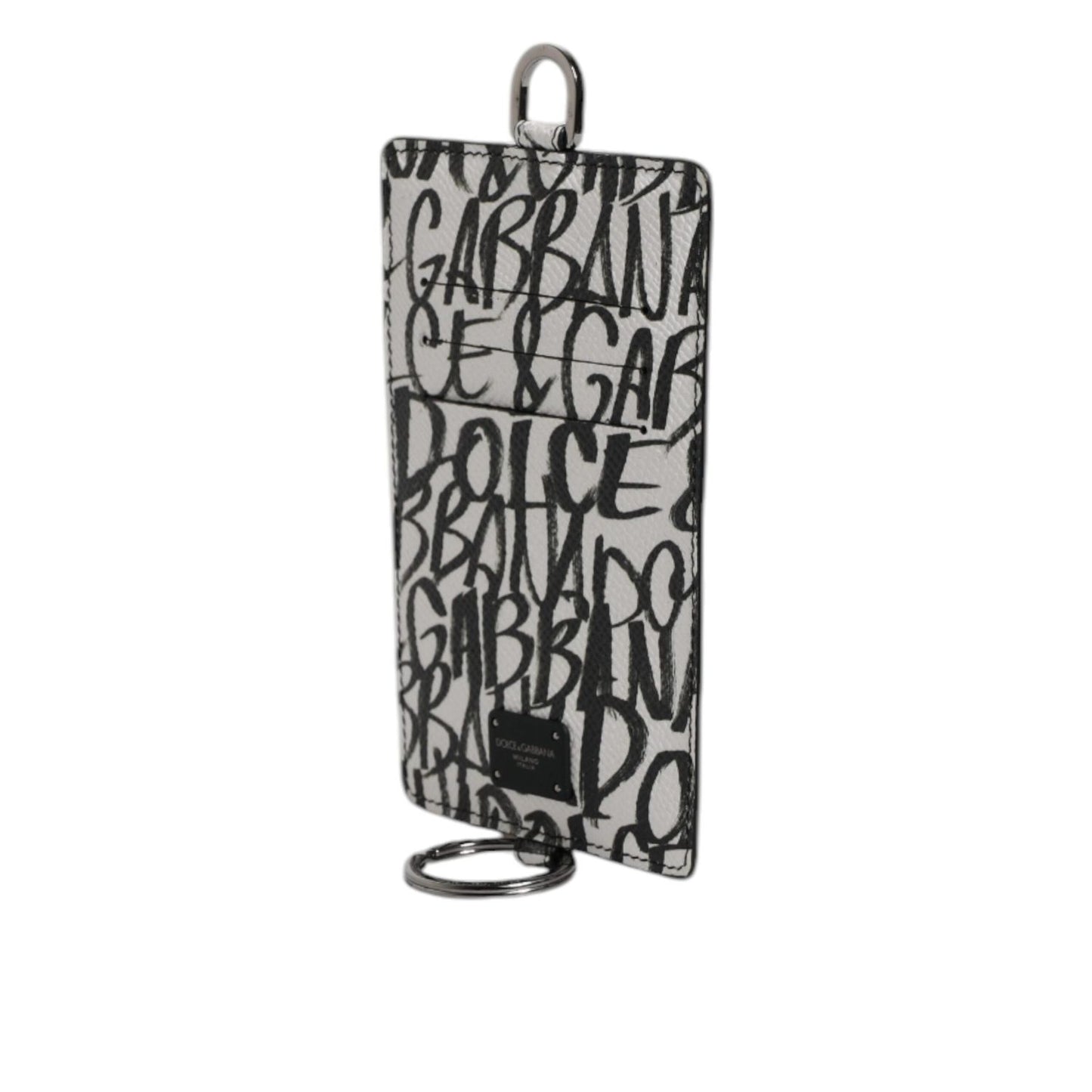 Dolce & Gabbana White Leather Lanyard Logo Print Card Holder Wallet BAG4207