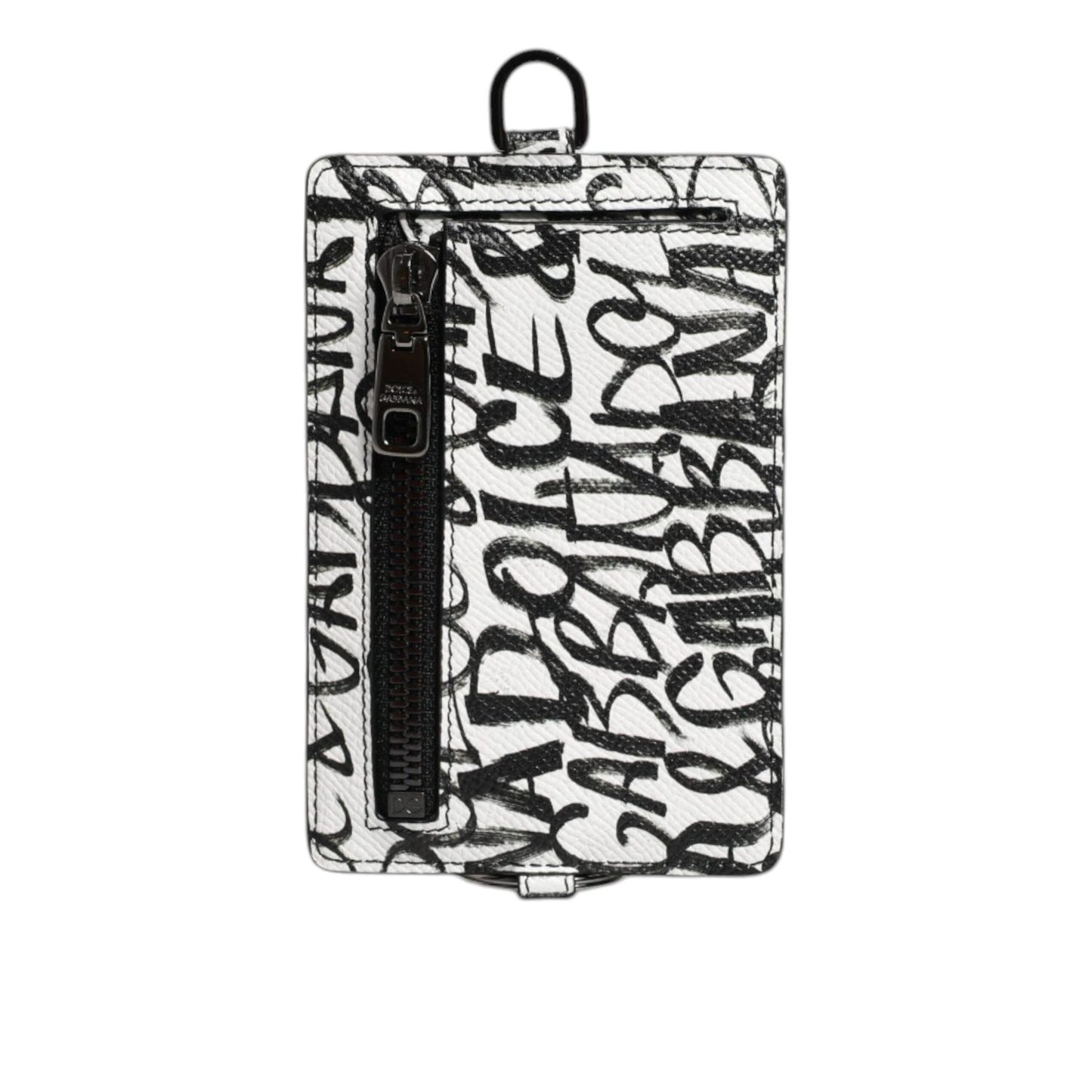 Dolce & Gabbana White Leather Lanyard Logo Print Card Holder Wallet BAG4207