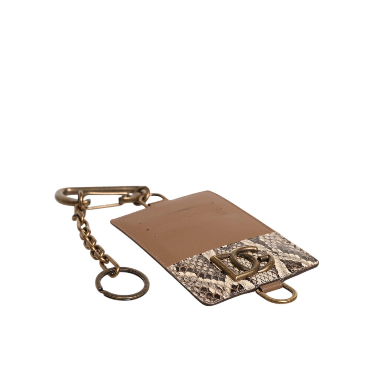 Dolce & Gabbana Brown Exotic Leather Card Holder DG Logo Plaque Wallet BAG4233