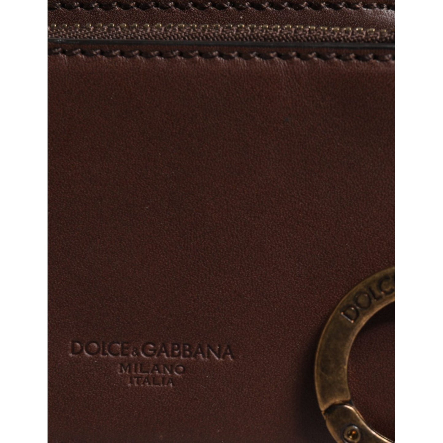 Dolce & Gabbana Brown Leather Zip Logo Keyring Coin Purse Keyring Wallet