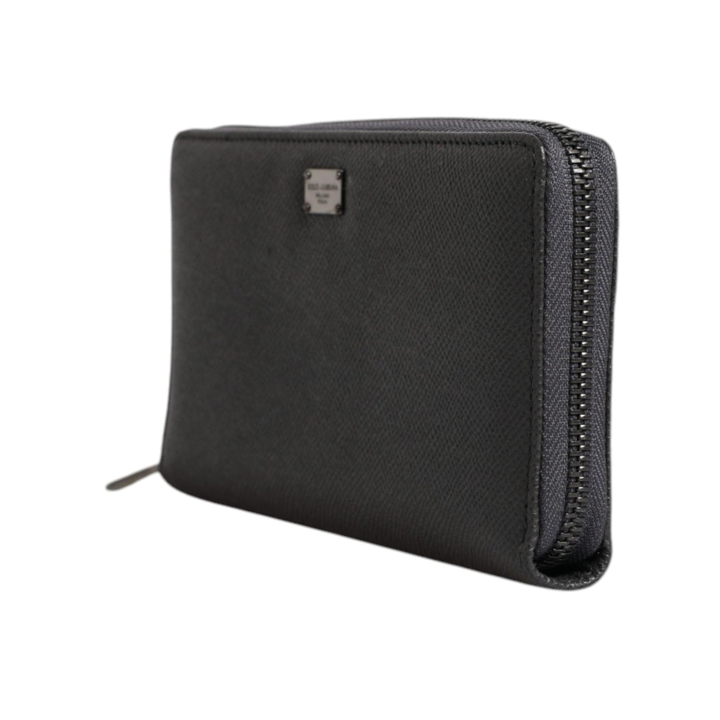 Dolce & Gabbana Dark Gray Leather DG Logo Zip Around Continental Wallet BAG4259