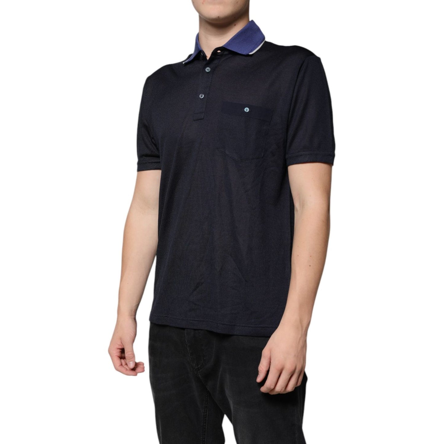 Dolce & Gabbana Blue Silk Collared Short Sleeves Polo T-shirt TSH86706-50