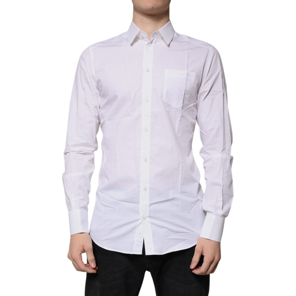 Dolce & Gabbana White Cotton Long Sleeves GOLD Dress Shirt TSH87466-39