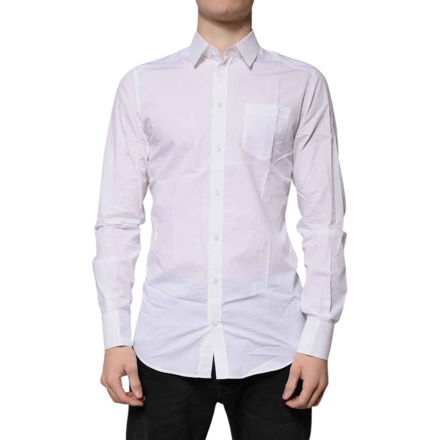 Dolce & Gabbana White Cotton Long Sleeves GOLD Dress Shirt TSH87466-39