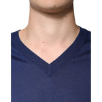Dolce & Gabbana Navy Blue Cashmere V-neck Pullover Sweater TSH87485-48