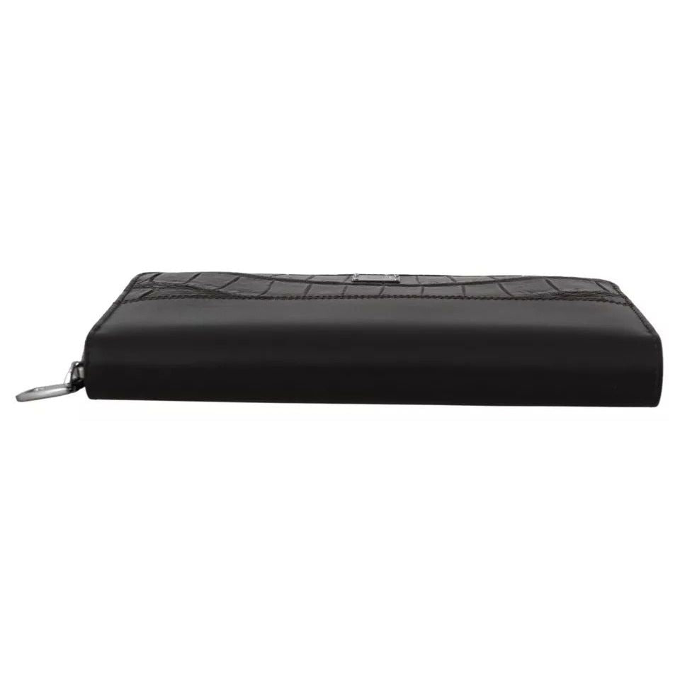 Dolce & Gabbana Brown Exotic Leather Zip Around Continental Clutch Wallet