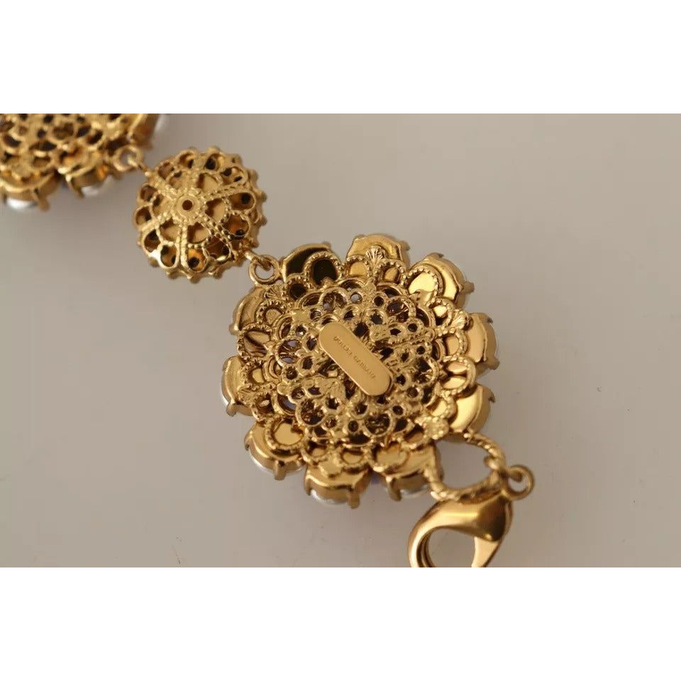 Dolce & Gabbana FIORI BLOOMING Floral Baroque Crystals Brass Bracelet SMY100556