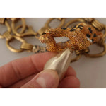 Dolce & Gabbana Gold Brass Chain Crystal Pearl Leopard Pendant Necklace SMY100641