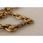 Dolce & Gabbana Gold Brass Chain Crystal Pearl Leopard Pendant Necklace SMY100641
