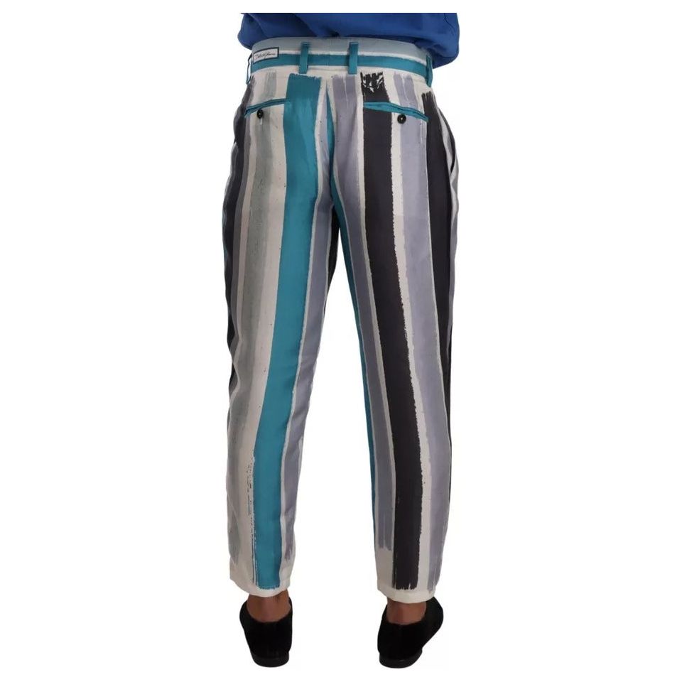 Dolce & Gabbana Blue Striped Silk Tapered Pants PAN72947-46