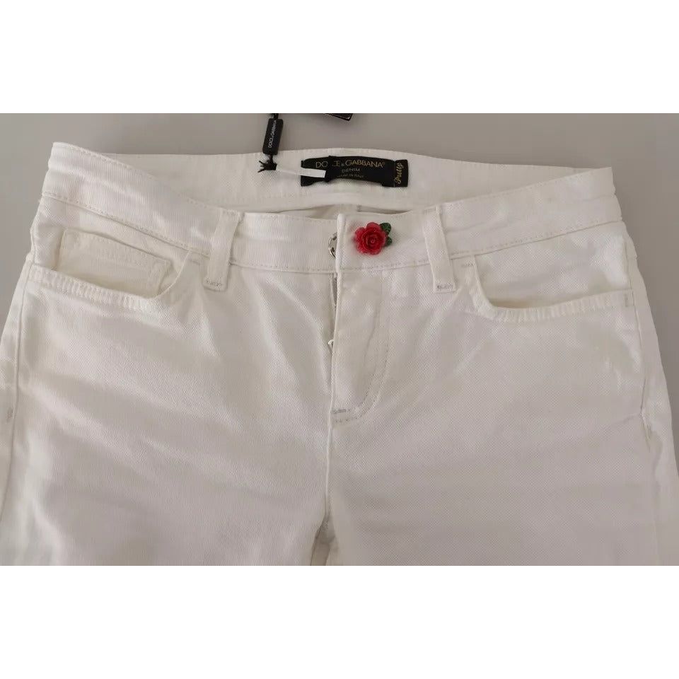 Dolce & Gabbana White Cotton Denim Pretty Slim Fit Jeans PAN73040-38