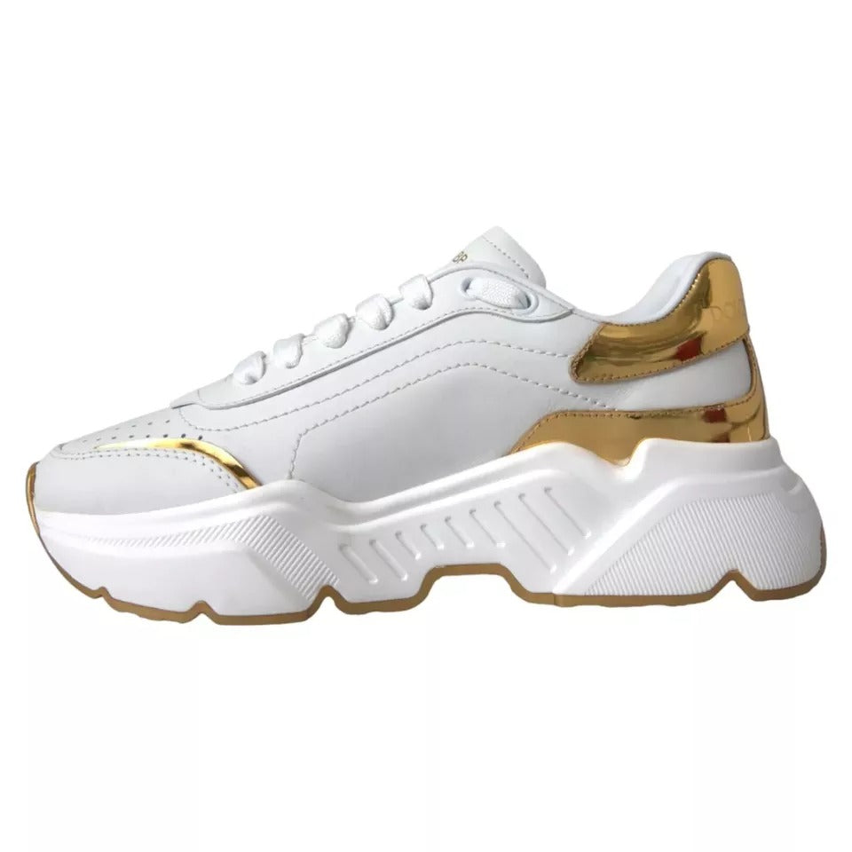 Dolce & Gabbana White Gold DAYMASTER Leather Sneakers Men Shoes MV4300-42