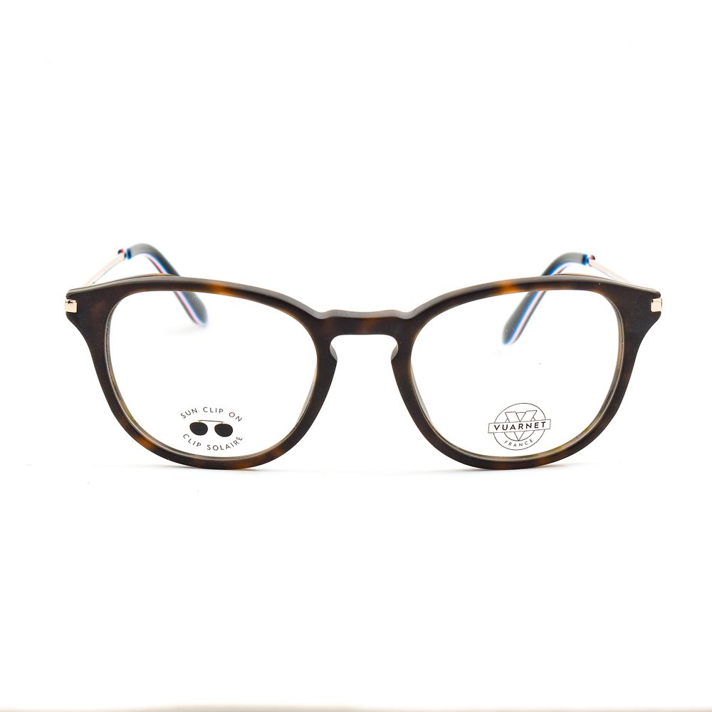 Vuarnet Brown Acetate Frames with optique clip-on feature, model VL18020002, size 53/17/145 mm, showcasing stylish brown design.