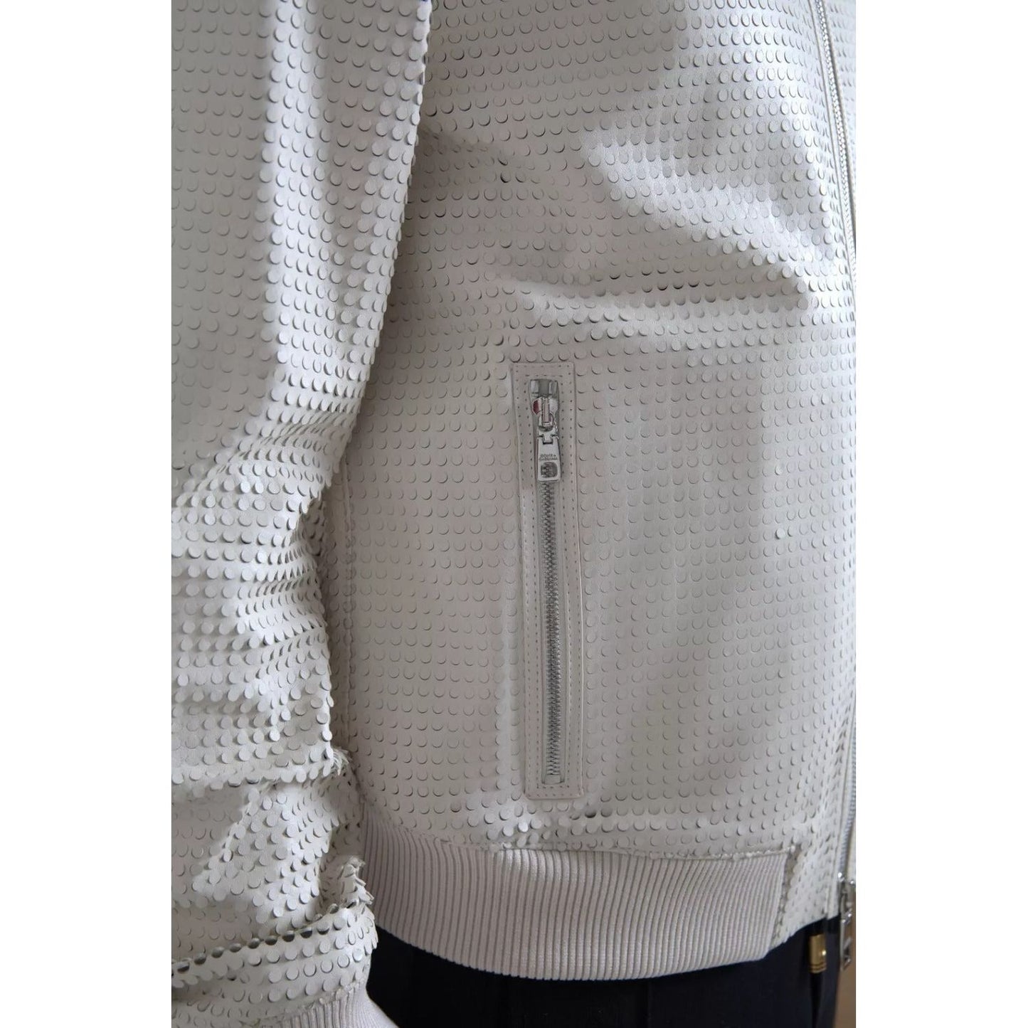 Dolce & Gabbana Off White LeatherPerforated Full Zip Jacket JKT3658-54