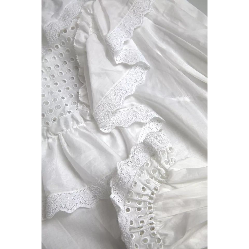Dolce & Gabbana White Cotton Lace Trim Turtle Neck Blouse TSH83735-46