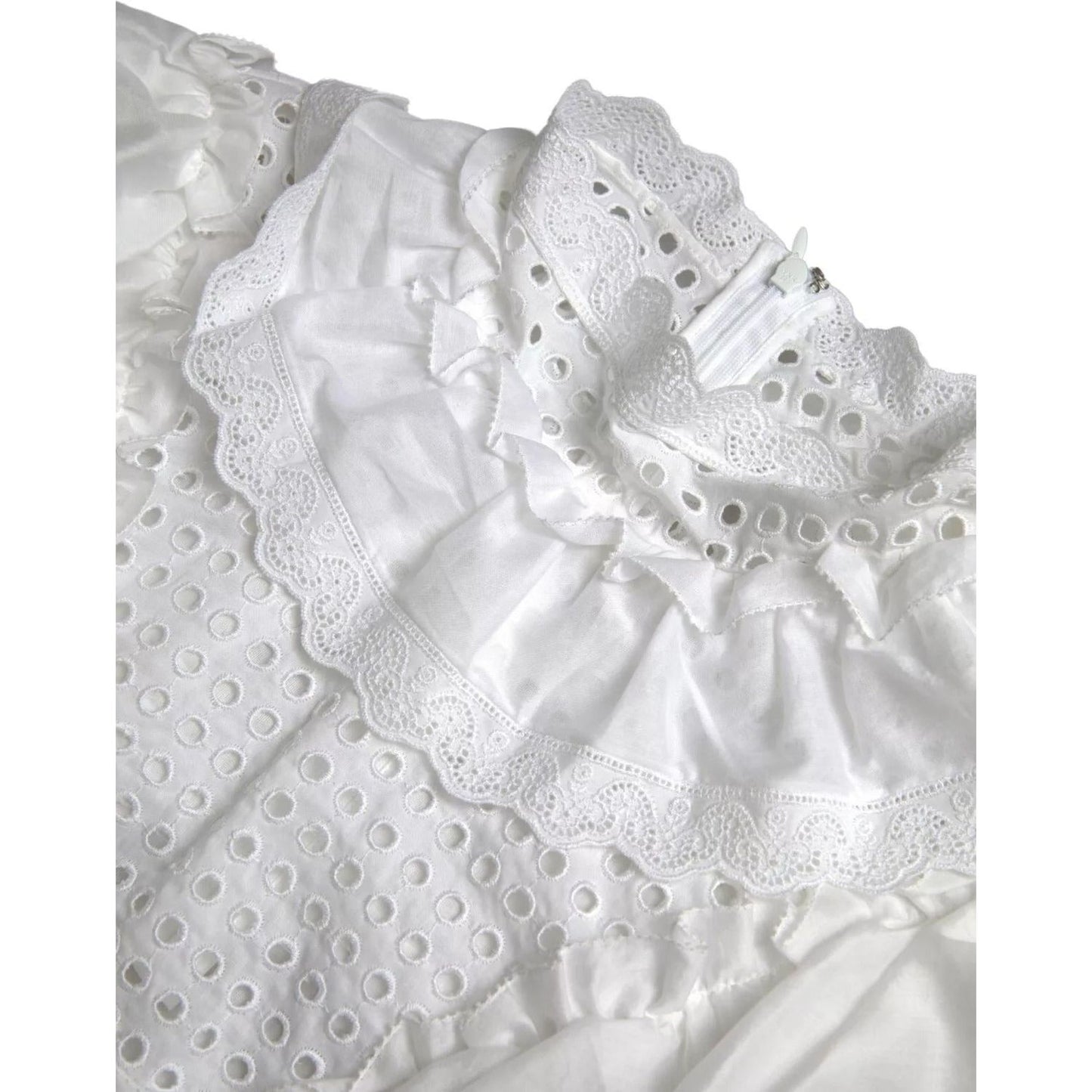 Dolce & Gabbana White Cotton Lace Trim Turtle Neck Blouse TSH83735-46