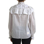 Dolce & Gabbana White Cotton Lace Trim Turtle Neck Blouse TSH83735-46