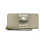 Michael Kors Jet Set Travel Center Stripe Signature Continental Wallet Vanilla Pale Gold 78475