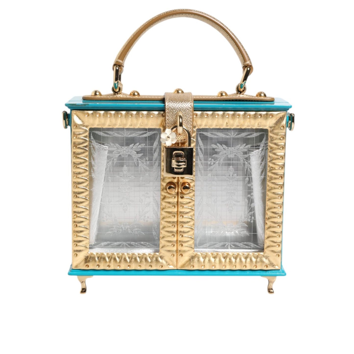 Dolce & Gabbana Turquoise Gold Acrylic Leather Miss Dolce Top Handle Bag BAG4023