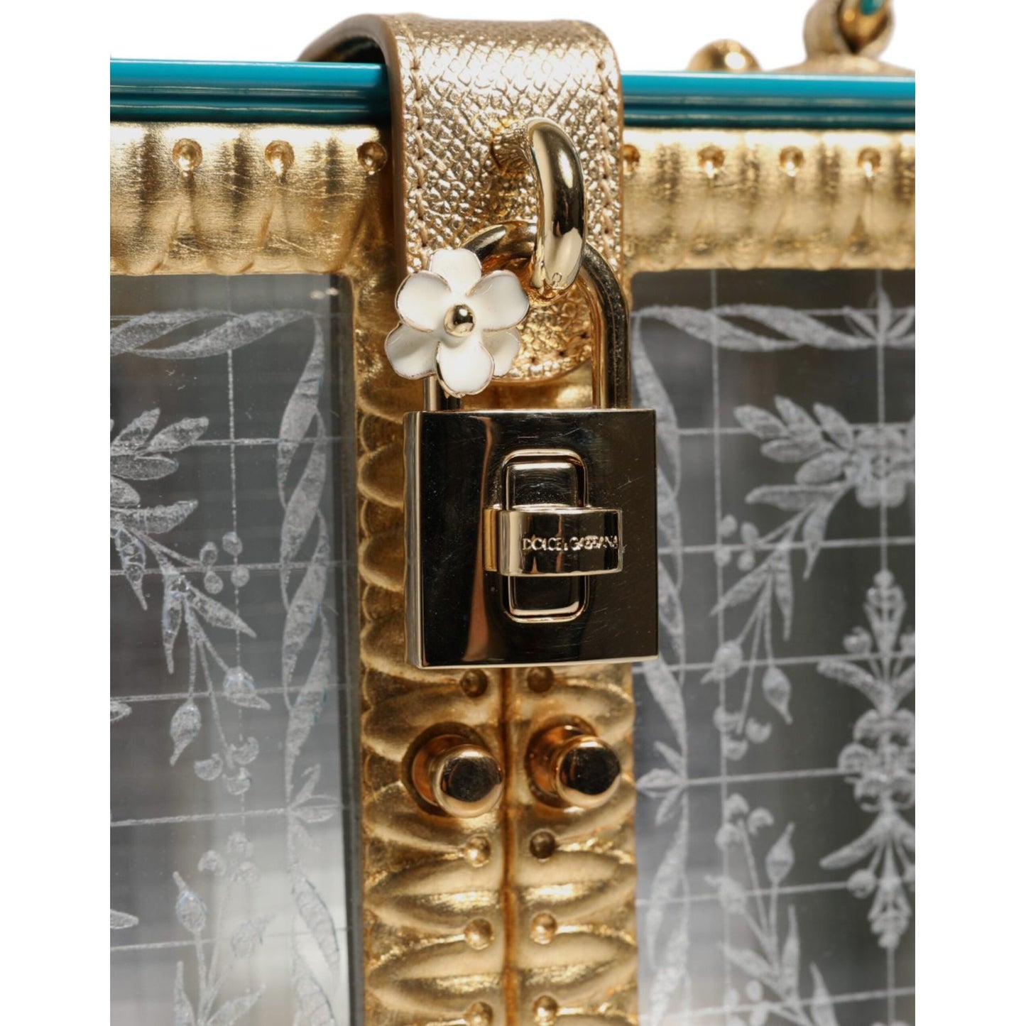 Dolce & Gabbana Turquoise Gold Acrylic Leather Miss Dolce Top Handle Bag BAG4023
