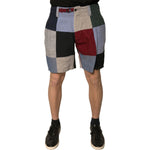 Dolce & Gabbana Multicolor Patchwork Linen Men Chino Shorts PAN75657-48