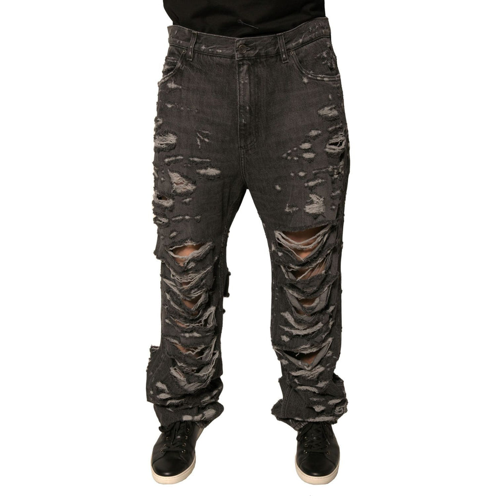 Dolce & Gabbana Gray Tattered Cotton Straight Men Denim Jeans PAN75681-46