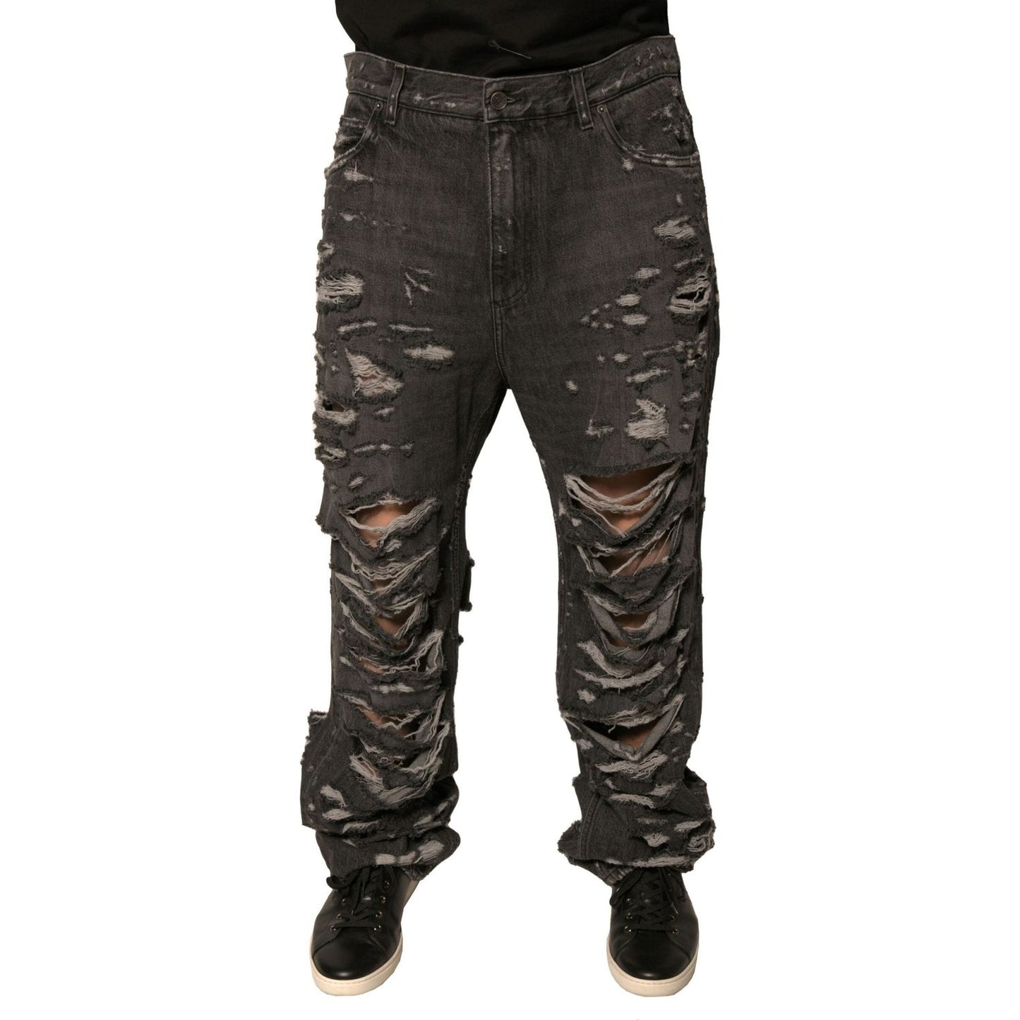 Dolce & Gabbana Gray Tattered Cotton Straight Men Denim Jeans PAN75681-46
