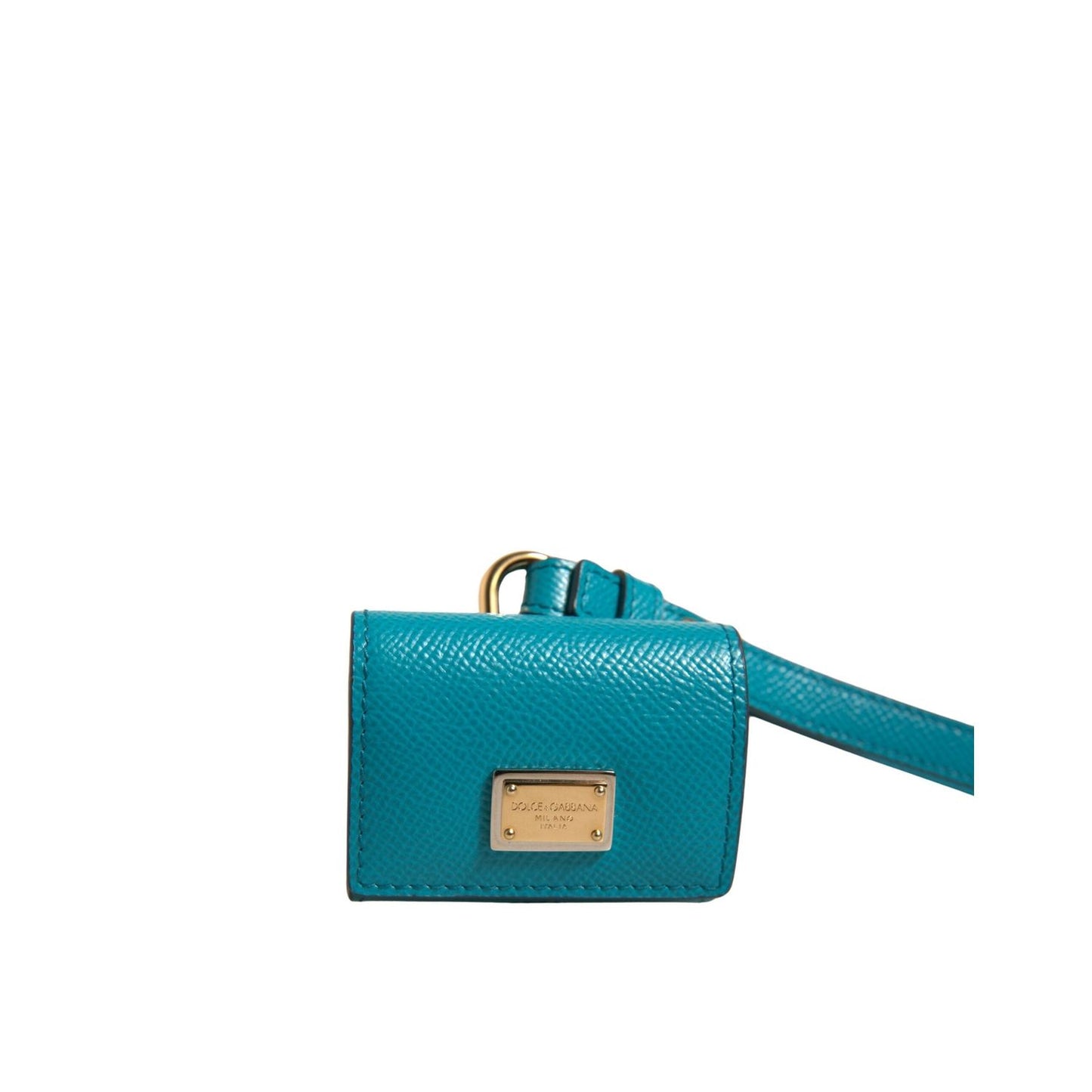 Dolce & Gabbana Green Logo Plaque Leather Gold Metal Strap Airpods Case SMY10605