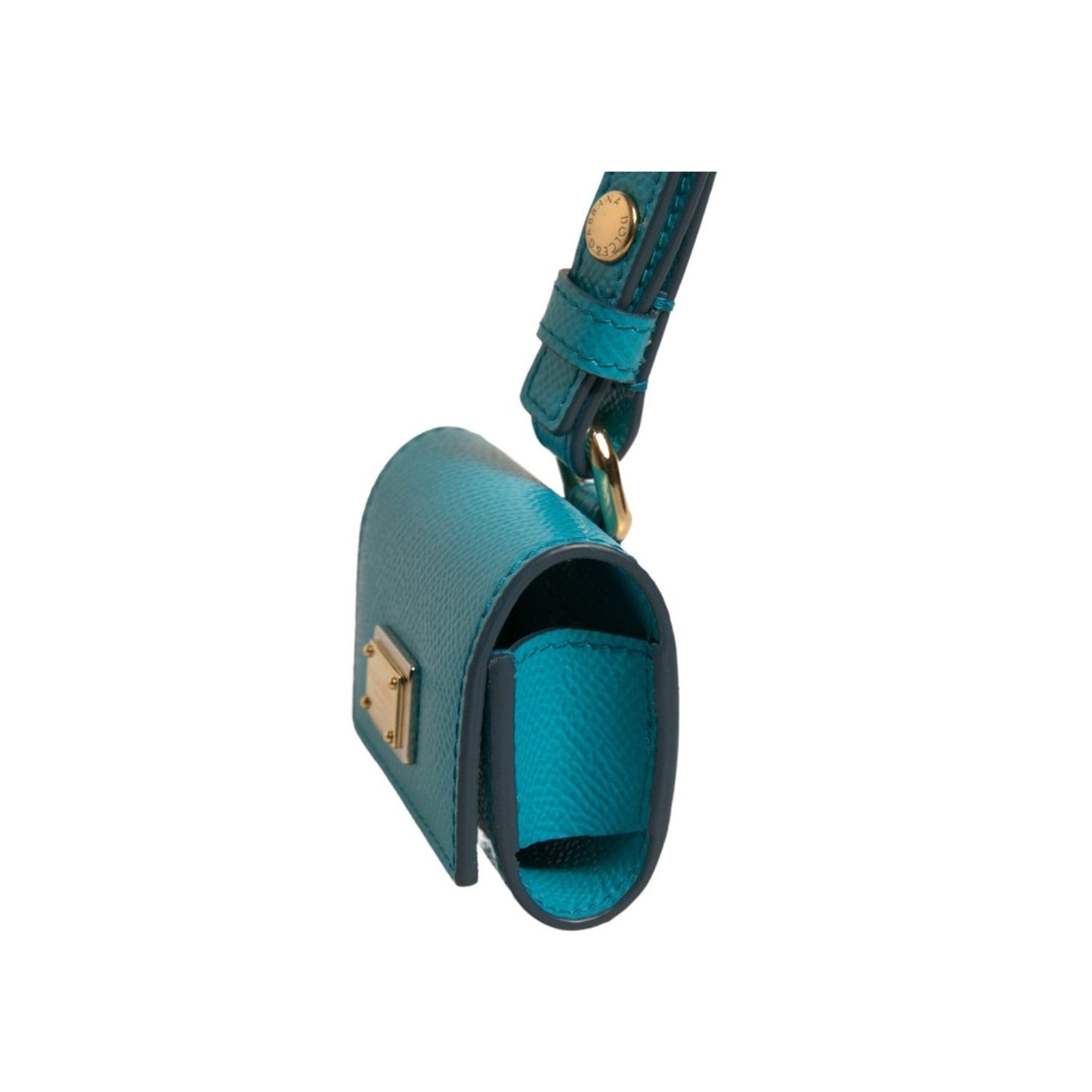 Dolce & Gabbana Green Logo Plaque Leather Gold Metal Strap Airpods Case SMY10605