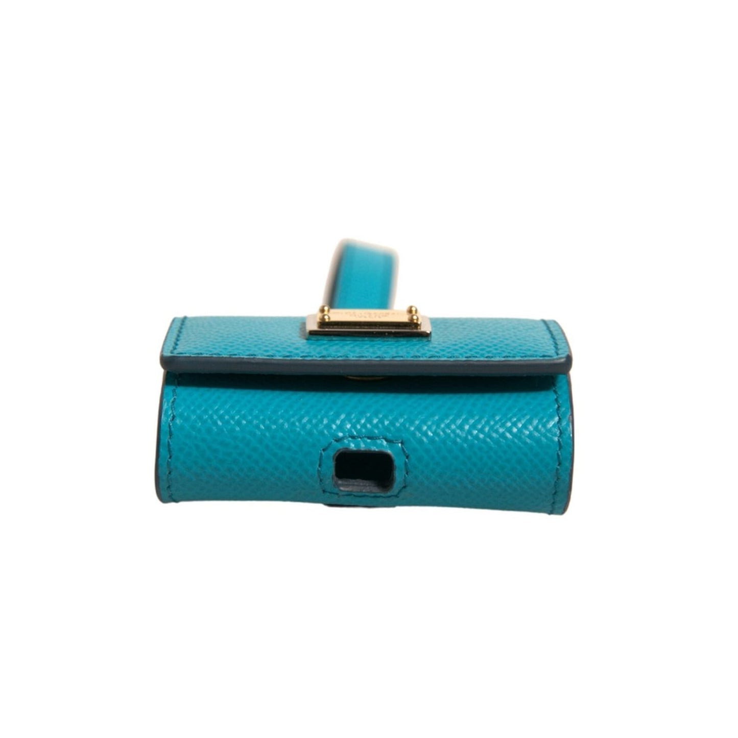 Dolce & Gabbana Green Logo Plaque Leather Gold Metal Strap Airpods Case SMY10605