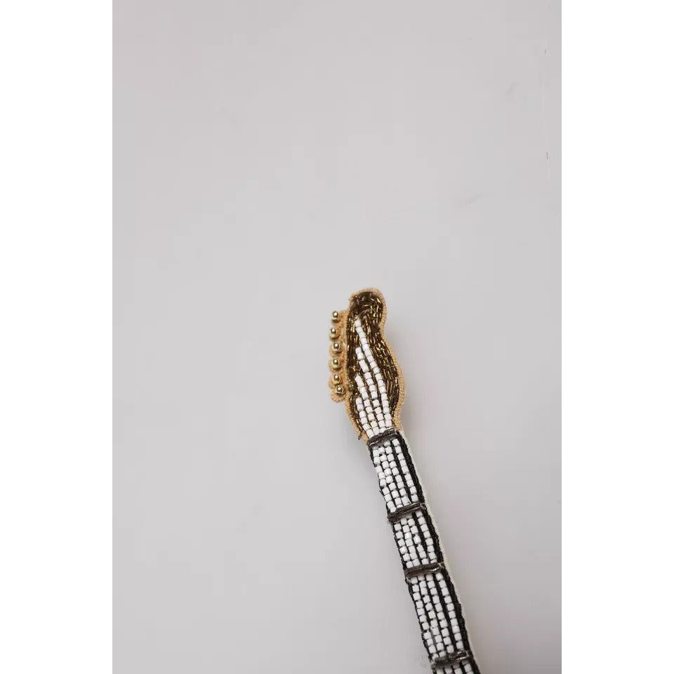 Dolce & Gabbana Gold Brass Beaded Guitar Pin Brooch SMY10577