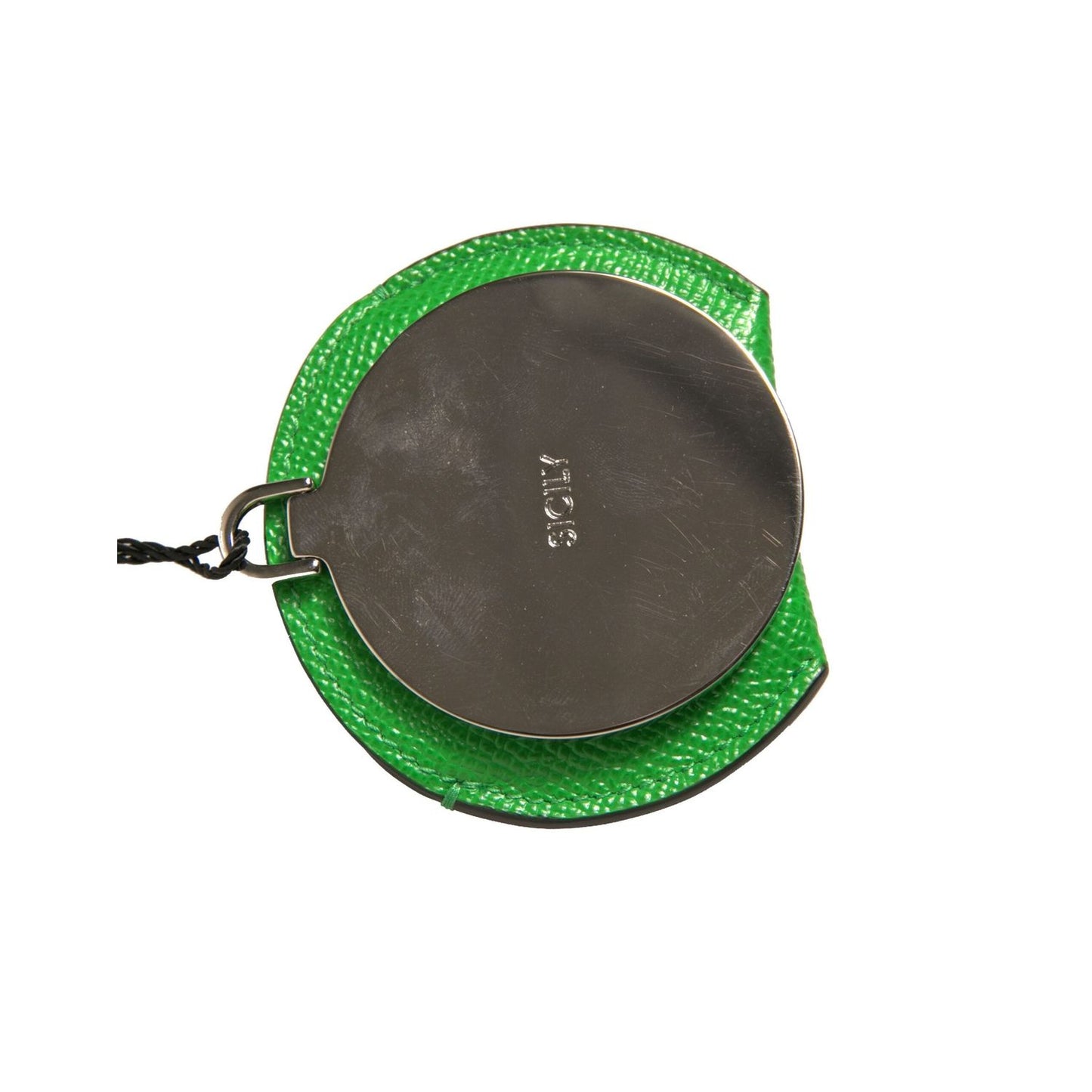 Dolce & Gabbana Green Calfskin Leather Round Logo Hand Mirror Holder SMY10561