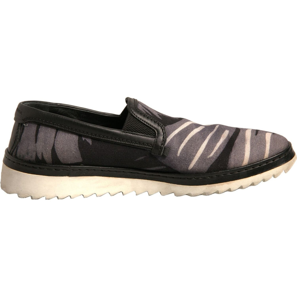 Dolce & Gabbana Black Canvas Tropical Print Slip On Shoes MV7003-41.5