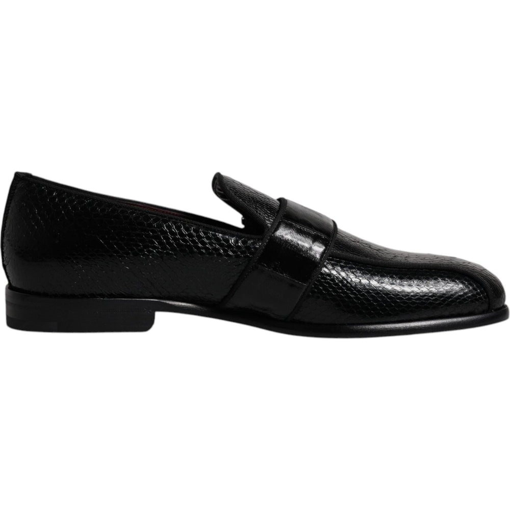 Dolce & Gabbana Black Exotic Leather DG Logo Loafers Formal Dress Shoes MV6790-42