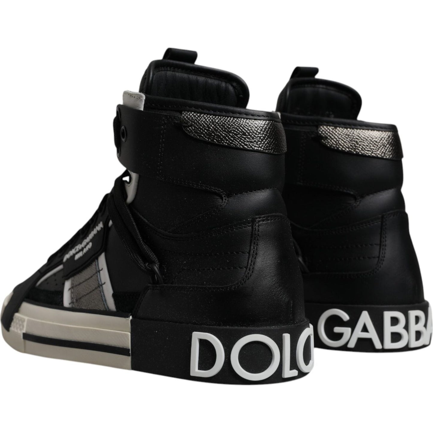 Dolce & Gabbana Black Silver Leather High Top Sneaker Shoes MV6744-39.5