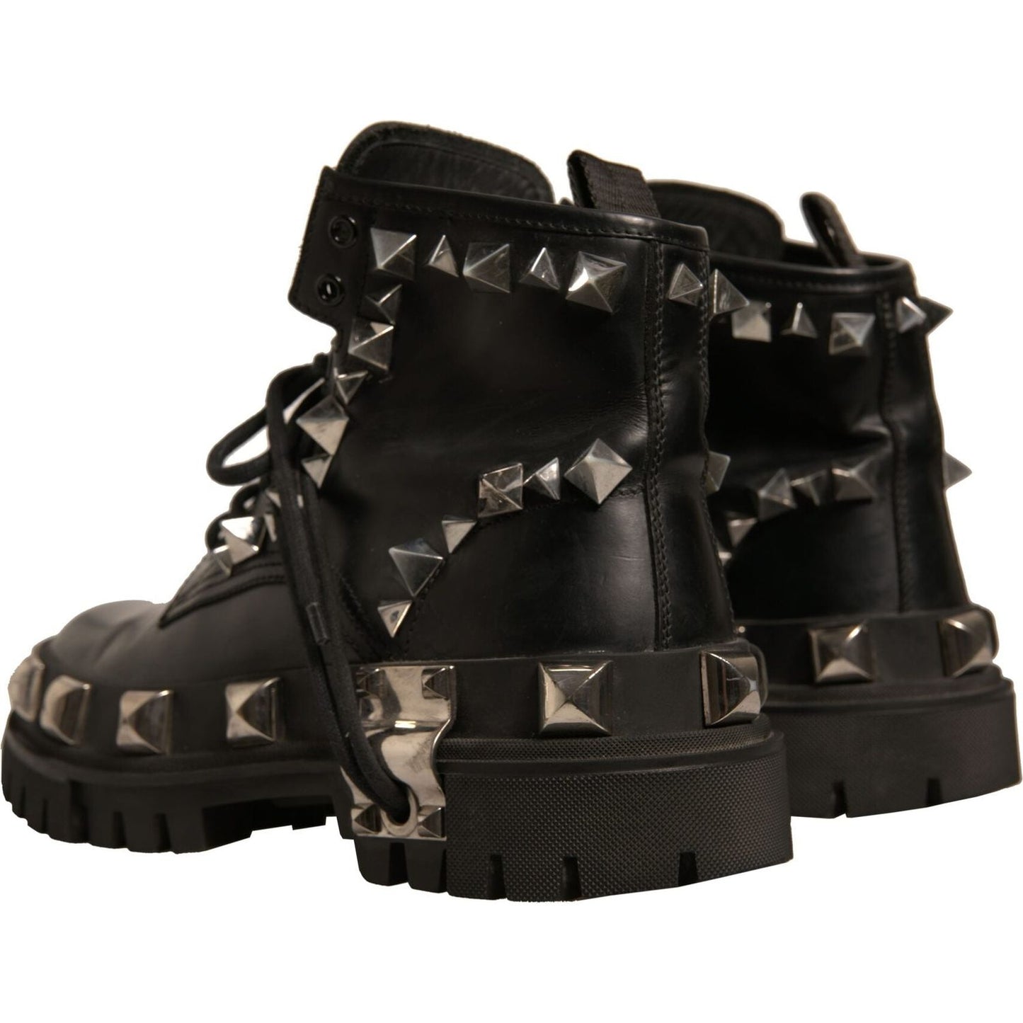 Dolce & Gabbana Black Leather Studded Trekking Boots Shoes LA12337-41